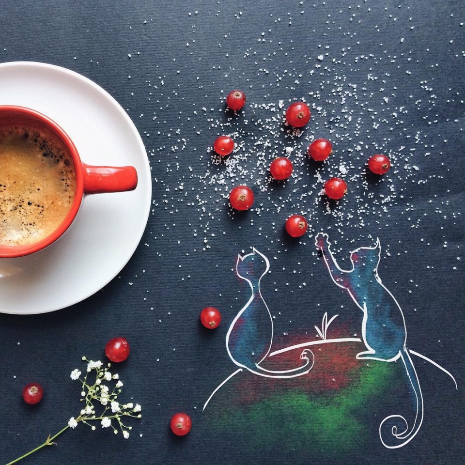 Рисунки под кофе: Утреннее настроение от Синии Болоньезе