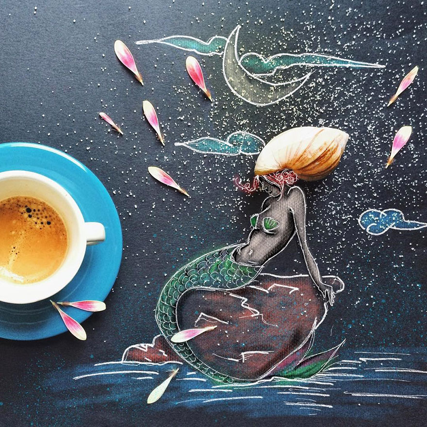 Рисунки под кофе: Утреннее настроение от Синии Болоньезе
